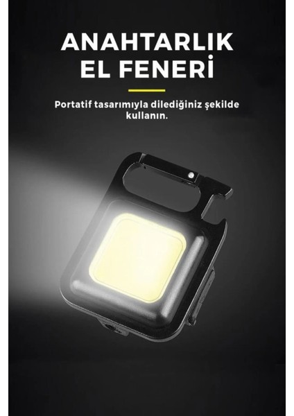 LED Mini Fener Şarjlı Taşınabilir Kamp Anahtarlık Çok Fonksiyonlu Kolay Kullanım
