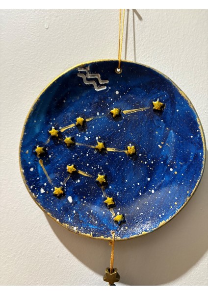 Kova Burcu Yıldız Haritalı Tabak - Pirinç Yıldızlı Kova Armalı Duvar Süsü - Kutusunda modelleri