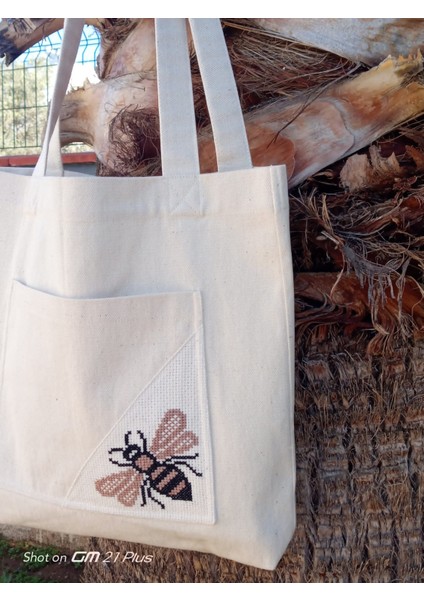 Ham Keten Etamin Arı Işlemeli Bez Omuz Çantası fırsatları