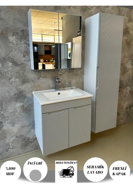 Banyo Dolabı Aynalı Cnc Işlemeli Membran Kapaklı 65 cm