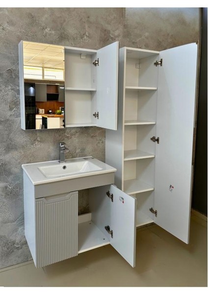 Banyo Dolabı Aynalı Cnc Işlemeli Membran Kapaklı 65 cm
