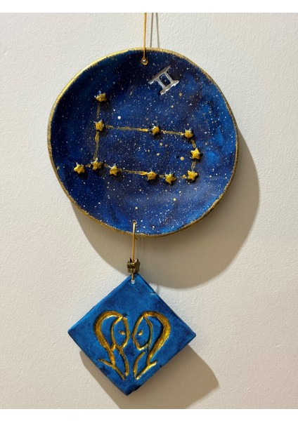 Ikizler Burcu Yıldız Haritalı Tabak - Pirinç Yıldız Ikizler Armalı Duvar Süsü - Kutusunda