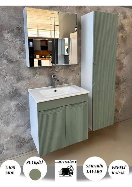 Banyo Dolabı Aynalı Cnc Işlemeli Membran Kapaklı 65 cm