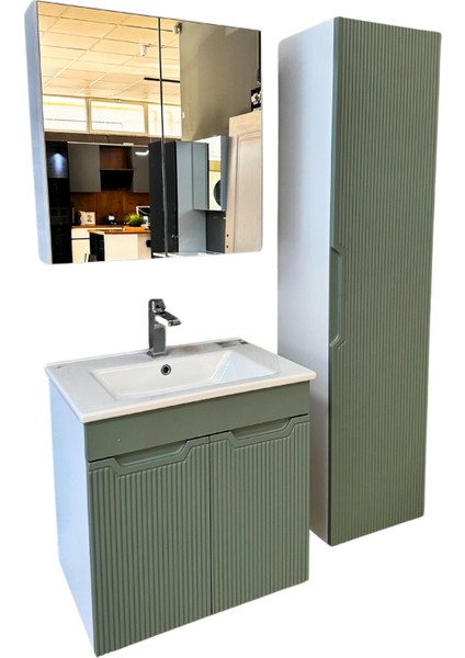 Banyo Dolabı Aynalı Cnc Işlemeli Membran Kapaklı 65 cm