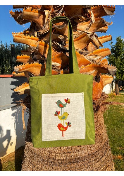 3 Kuş Nakış Detaylı Bez Omuz Çantası indirimleri