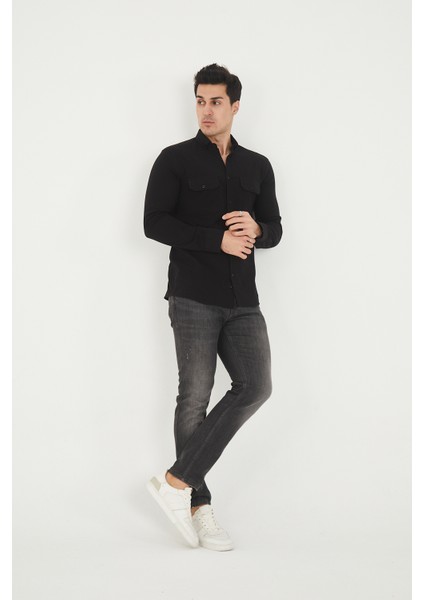 Jack Carısma Pamuk Keten Likralı-Esnek Kapaklı Çift Cep Erkek Gömlek fiyatları