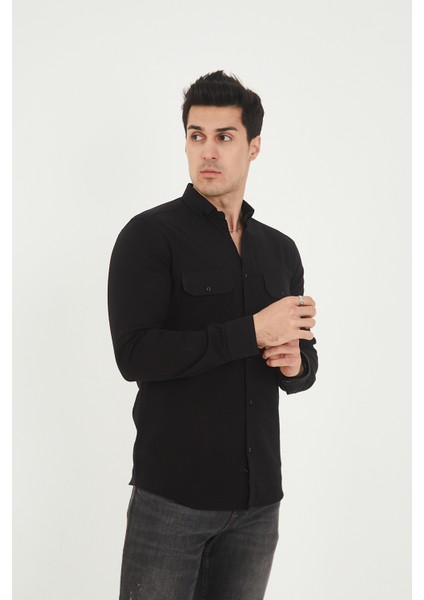 Jack Carısma Pamuk Keten Likralı-Esnek Kapaklı Çift Cep Erkek Gömlek fırsatları