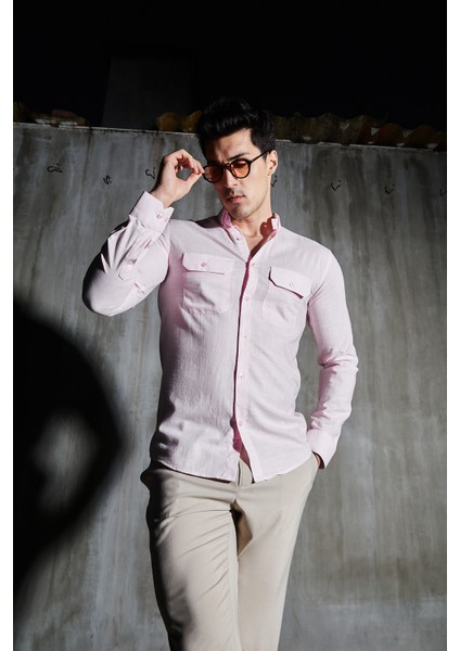 Jack Carısma Pamuk Keten Likralı-Esnek Kapaklı Çift Cep Erkek Gömlek fiyatları