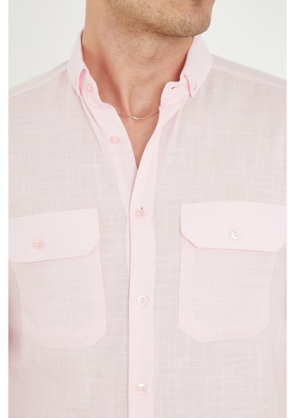 Jack Carısma Pamuk Keten Likralı-Esnek Kapaklı Çift Cep Erkek Gömlek modelleri