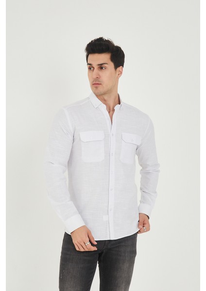 Jack Carısma Pamuk Keten Likralı-Esnek Kapaklı Çift Cep Erkek Gömlek fiyatları