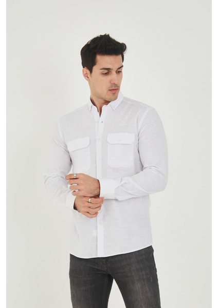 Jack Carısma Pamuk Keten Likralı-Esnek Kapaklı Çift Cep Erkek Gömlek fırsatları