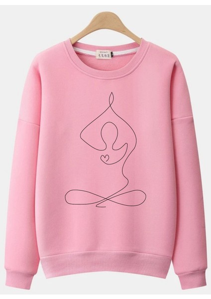 Kadın Geometrik Yoga Baskılı Regular Sweatshirt