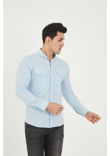 Jack Carısma Pamuk Keten Likralı-Esnek Kapaklı Çift Cep Erkek Gömlek modelleri