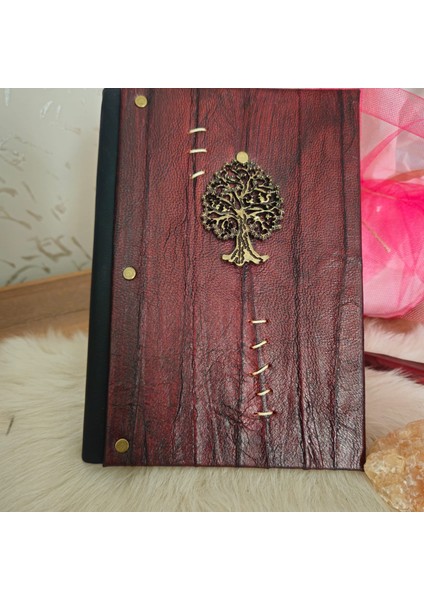Antik Kırmızı Hayat Ağacı Eskitme Hakiki Şamua Kağıt Hediyelik Anı Günlük Ajanda Defter