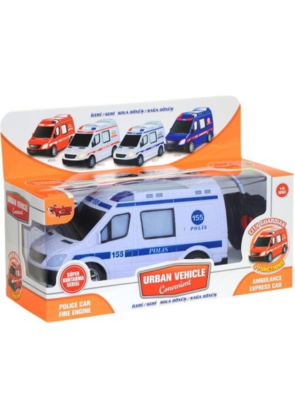 V001-2 V3 V004 Kumandalı Sesli Işıklı Polis Arabası-Jandarma-Ambulans-Itfaiye 1:18-Vardem