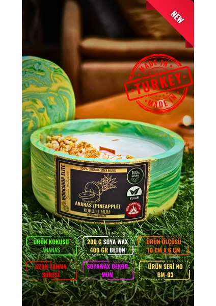 Aroma Terapi Geniş Kapaklı Model 200 gr Ananas Kokulu Soya Wax Mum
