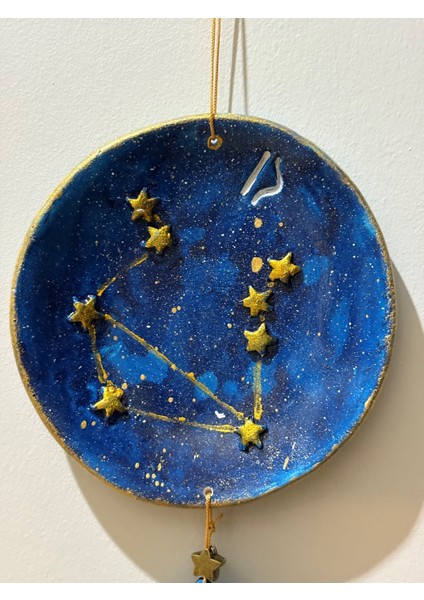 Terazi Burcu Yıldız Haritalı Tabak - Pirinç Yıldızlı Terazi Armalı Duvar Süsü fiyatları