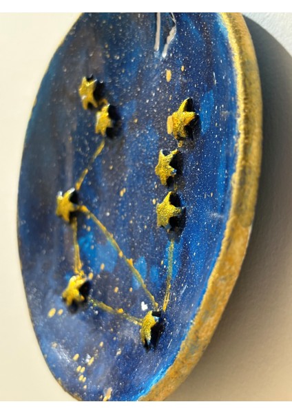 Terazi Burcu Yıldız Haritalı Tabak - Pirinç Yıldızlı Terazi Armalı Duvar Süsü fırsatları