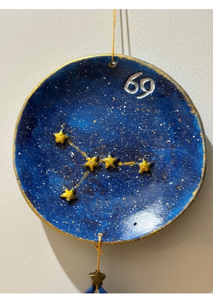 Yengeç Burcu Yıldız Haritalı Tabak - Pirinç Yıldızlı Yengeç Armalı Duvar Süsü fiyatları