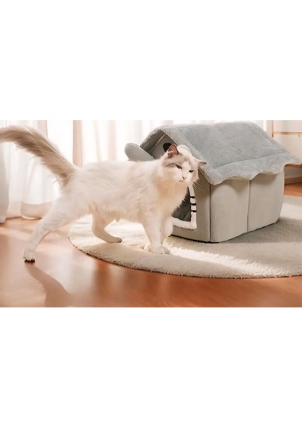 Evcil Hayvan Yatağı Kedi Yatağı Köpek Yuvası Kedi Evi, Kedi Yuvası, Kedi Yatağı Taşınabilir L-Beden Gri Renkli