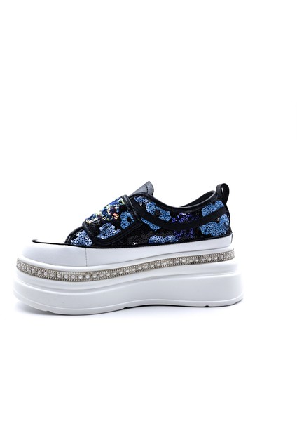 G25Y4231 Yüksek Taban Taş Pul Payet Detaylı Kadın Siyah Cırtlı Şık Spor Ayakkabı fiyatları