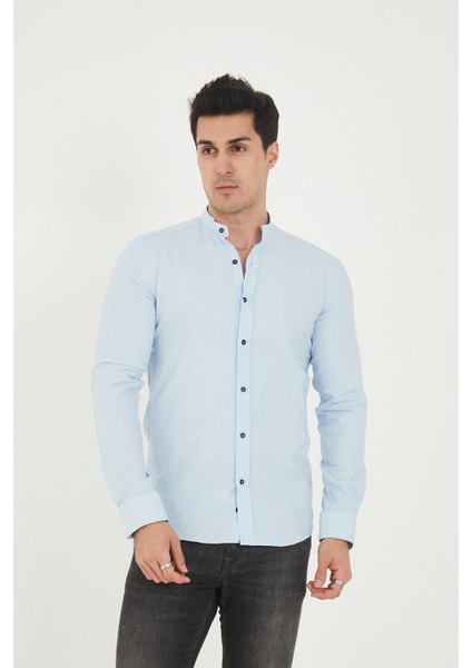 Jack Carısma Hakim Yaka Çizgili Pamuk Keten Likralı Slim Fitgömlek