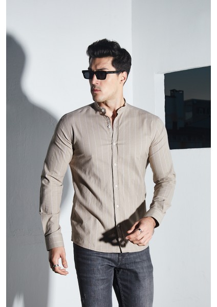 Jack Carısma Hakim Yaka Çizgili Pamuk Keten Likralı Slim Fitgömlek fiyatları