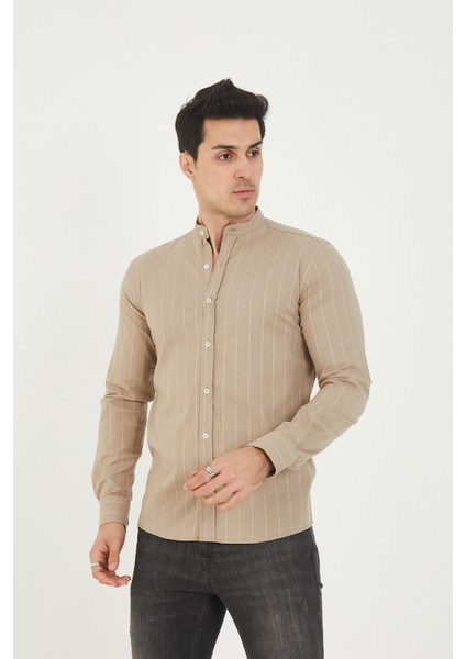 Jack Carısma Hakim Yaka Çizgili Pamuk Keten Likralı Slim Fitgömlek modelleri