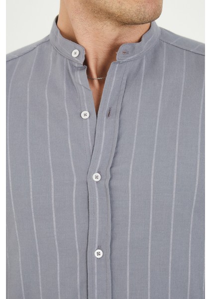 Jack Carısma Hakim Yaka Çizgili Pamuk Keten Likralı Slim Fitgömlek modelleri