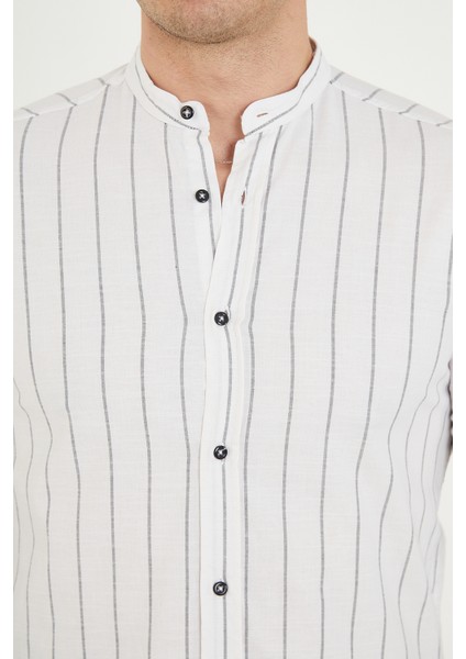 Jack Carısma Hakim Yaka Çizgili Pamuk Keten Likralı Slim Fitgömlek fiyatları