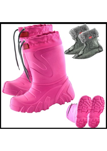 Uyguna-Yakala Yağmur Çizmesi Eva Çocuk Kürklü Pembe -ME.055