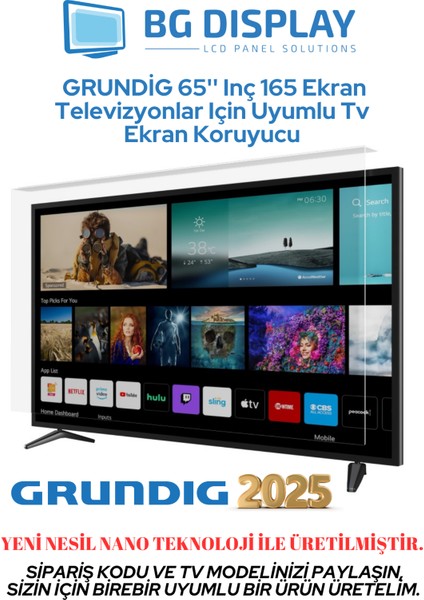 Grundıg 65'' Inç 165 Ekran Televizyonlar Için Uyumlu Tv Ekran Koruyucu