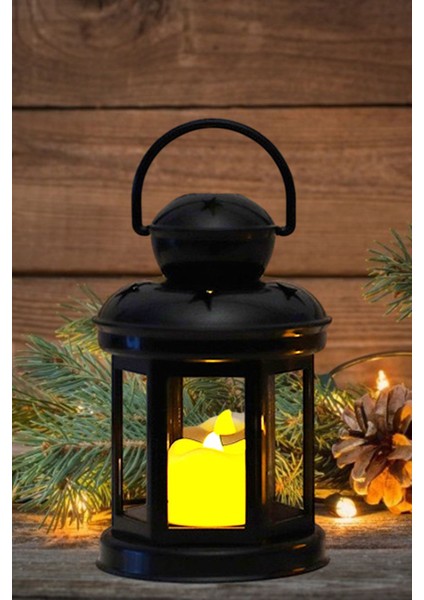 Kamp Için Iç Dış Mekan Dekoratif Ev Tipi Askı Aparatlı Plastik Pilli Mum Işık Ledli Siyah indirimleri
