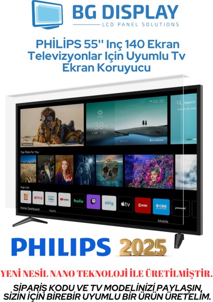 Phılıps 55'' Inç 140 Ekran Televizyonlar Için Uyumlu Tv Ekran Koruyucu