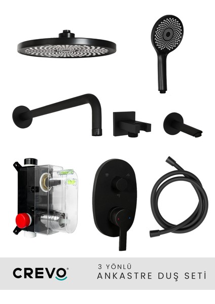 Siyah Ankastre Duş Seti 3 Yönlü Soft Touch - Full Set - Flora 5 Yıl Garantili fiyatları