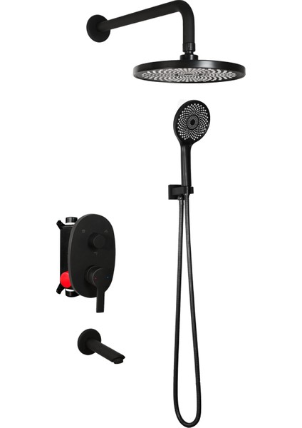 Siyah Ankastre Duş Seti 3 Yönlü Soft Touch - Full Set - Flora 5 Yıl Garantili modelleri