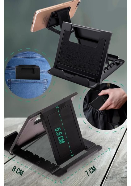 Çok Açılı Masaüstü Stand - Telefon ve Tablet Için Siyah Tasarım