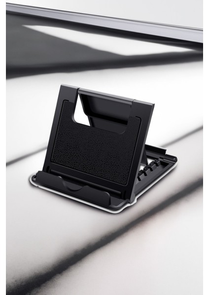 Masaüstü Tablet ve Telefon Standı - Foldable Siyah Stand, Portatif ve Kullanışlı Tasarım