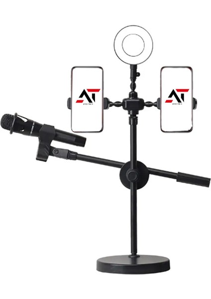 Canlı Yayın Için Çift Telefon Standı Işıklı 4+1 Tiktok Yayın