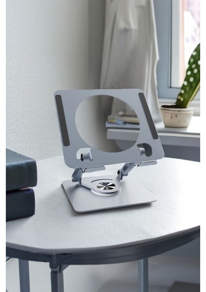 Metal Şık Tasarımlı Ayarlanabilir Başlıklı Tablet Standı Gri