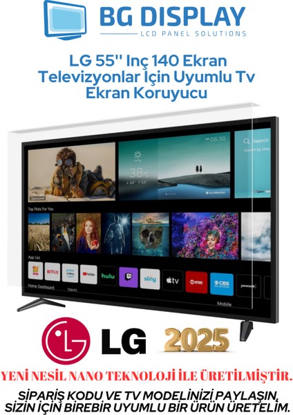 Lg 55'' Inç 140 Ekran Televizyonlar Için Uyumlu Tv Ekran Koruyucu