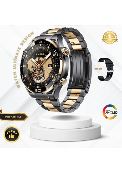 Amoled Ekran Silikon Metal Iki Kordonlu Ultimate Design Watch 4 Pro Akıllı Saat