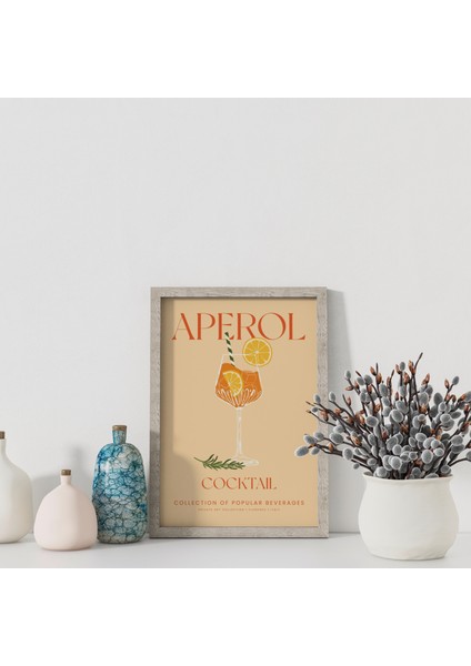 Dekoratif Çerçevesiz Poster Minimalist Aperol Kokteyl Illüstrasyonu