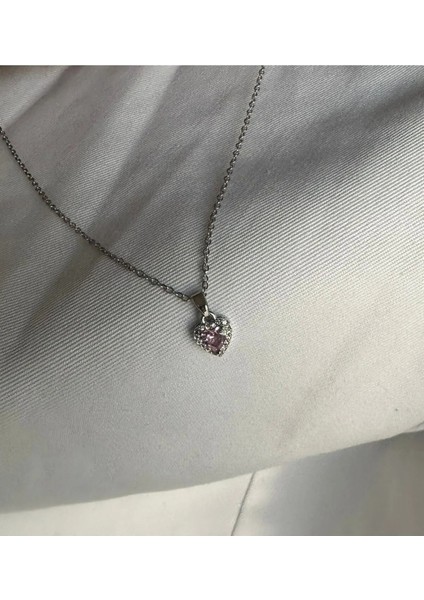 Pembe Taşlı Kalpli Çelik Kolye fiyatları