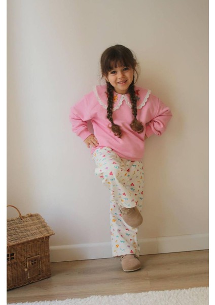 Dantel Yaka Detaylı Gömlek - Pantolon 2'li Kız Çocuk Takım