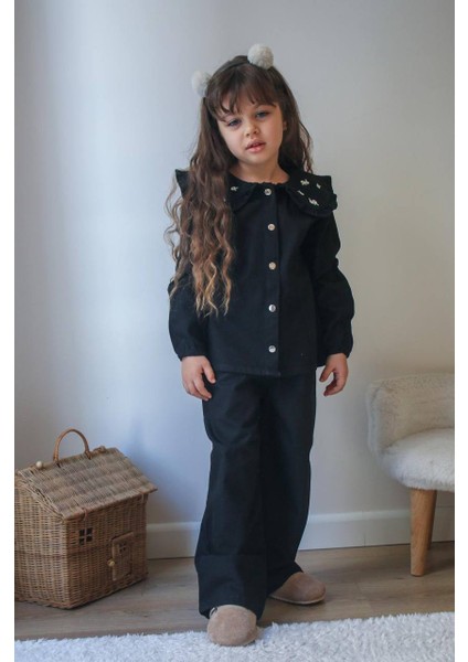 Düğmeli Gömlek - Pantolon 2'li Kız Çocuk Takım