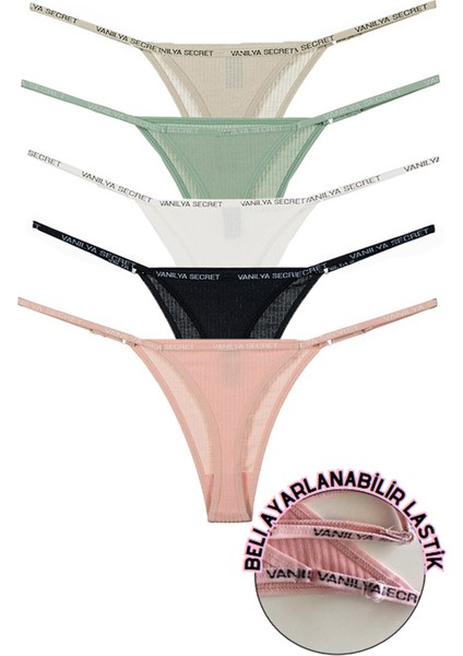 Pamuklu Beli Ayarlanır Kadın Tanga 5'li Paket