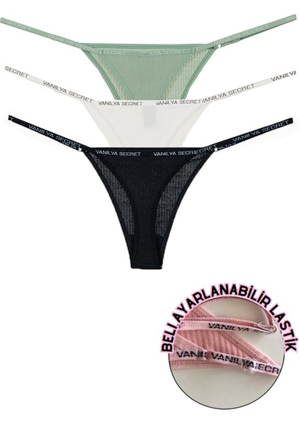 Pamuklu Beli Ayarlanır Kadın Tanga 3'lü Paket