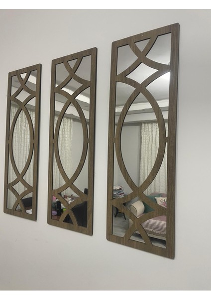 Dekoratif Geometrik Desenli Pleksi Aynalı Açık Ceviz Boyalı Hazır fiyatları