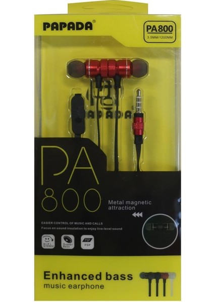 Papada PA800 Kırmızı Renk Mikrofonlu Mıknatıslı Kulaklık
